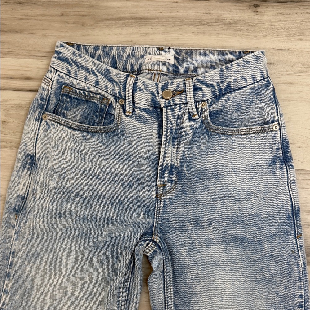 GOOD AMERICAN Women's Light Blue Distressed Wide Leg Jeans size 00/24 - Picture 2 of 14